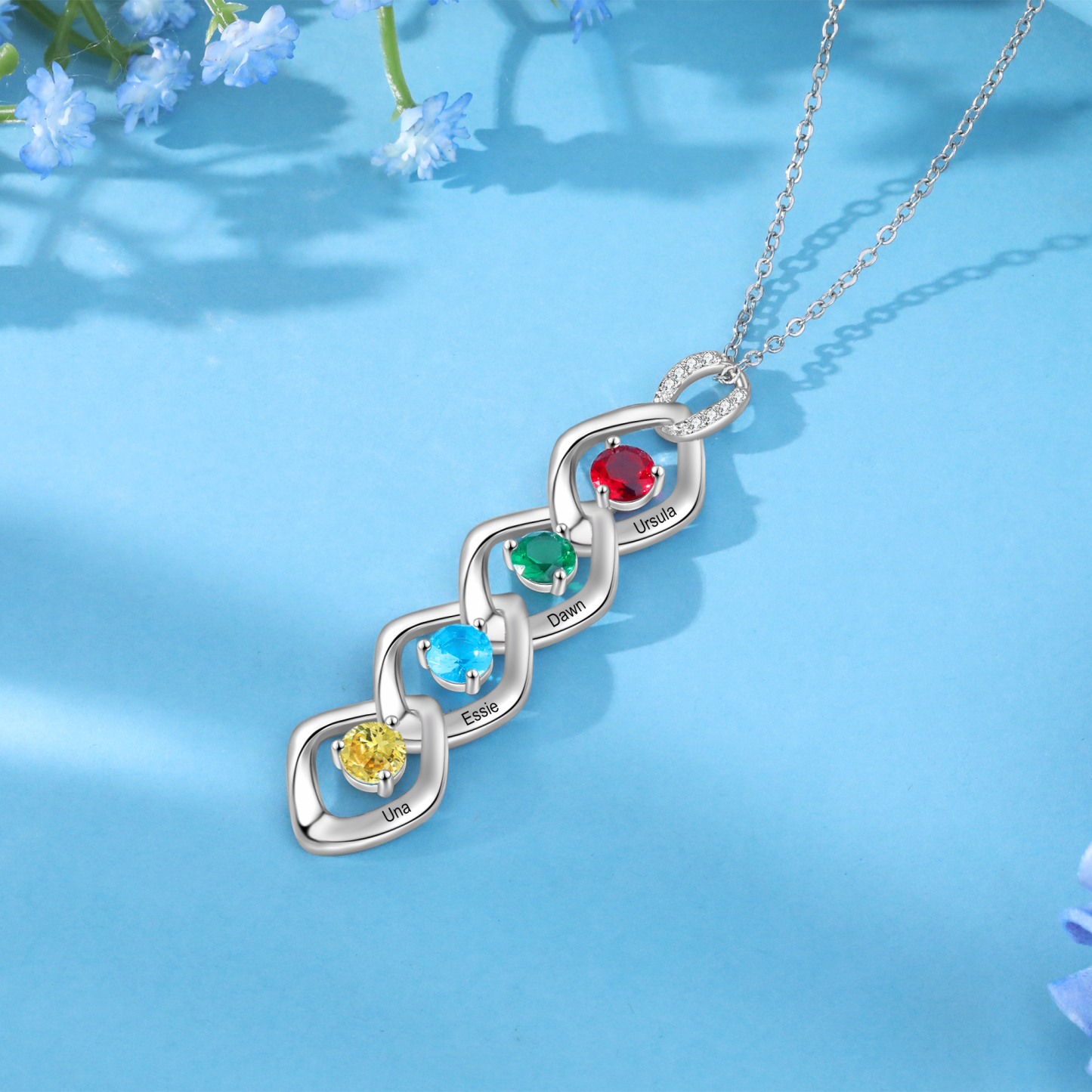 4 Names - Personalized Birthstone Necklace With Name Engraved For A Special Gift For Mom/Grandma