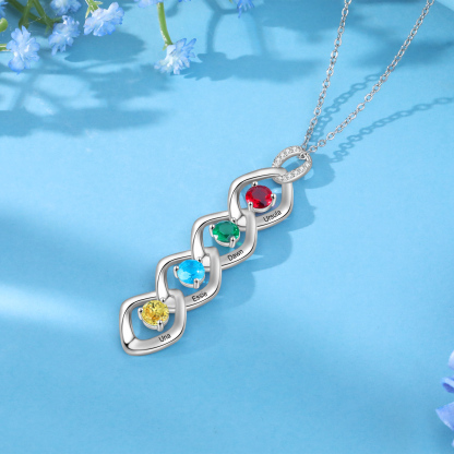 4 Names - Personalized Birthstone Necklace With Name Engraved For A Special Gift For Mom/Grandma