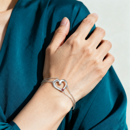 Personalized Heart Bracelet With 1 Birthstone Engraved Names Gift For Women