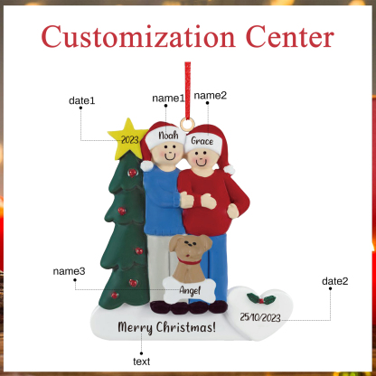 3 Names-Personalized Family Wooden Christmas Xmas Tree Decoration Ornament-Custom 3 Names And Dates Hanging Ornament Gifts For Family