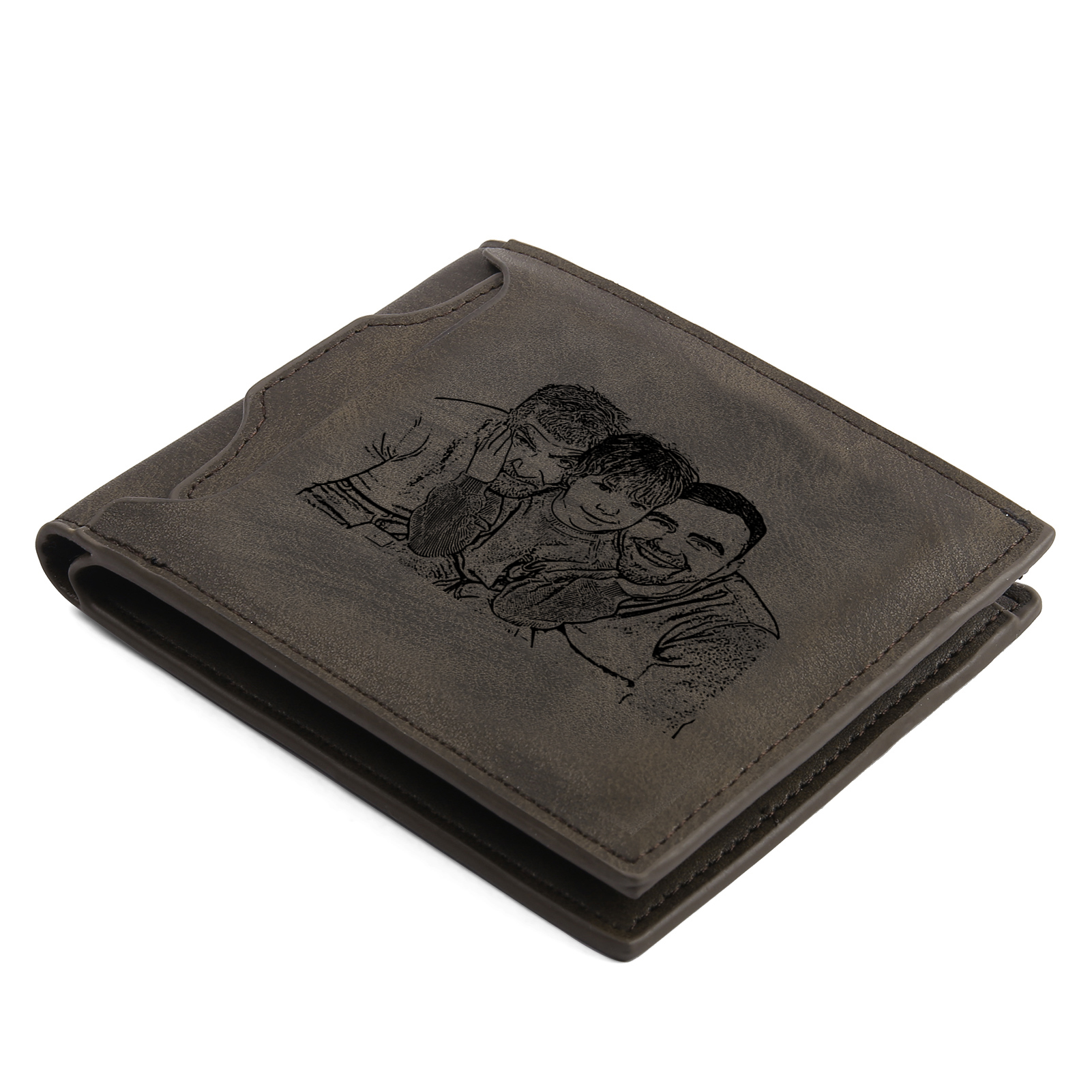 7 Names - Personalized Photo Custom Leather Men's Folding Wallet as a Father's Day Gift for Dad