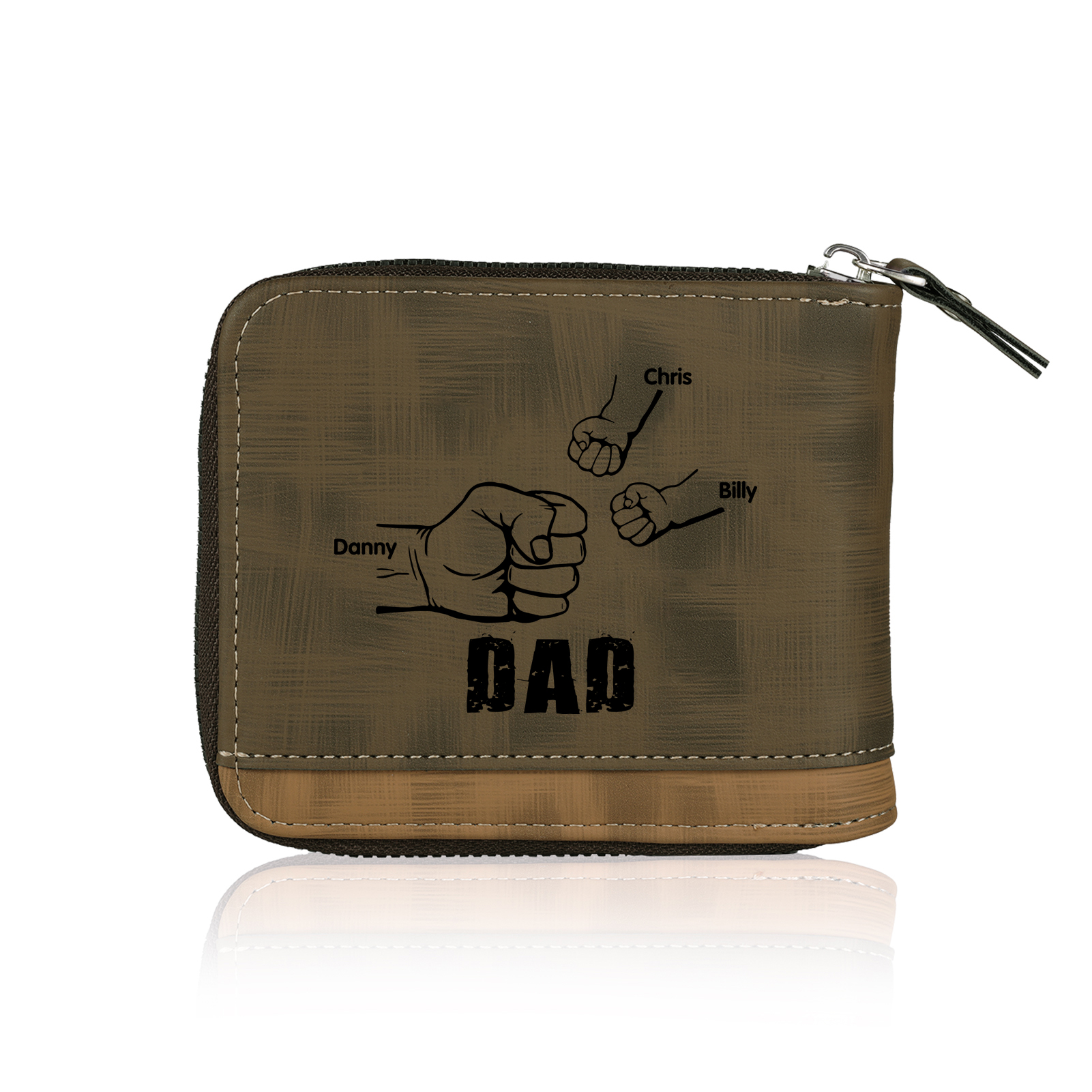 3 Names - Personalized Photo Custom Leather Men's Zipper Wallet as a Father's Day Gift for Dad