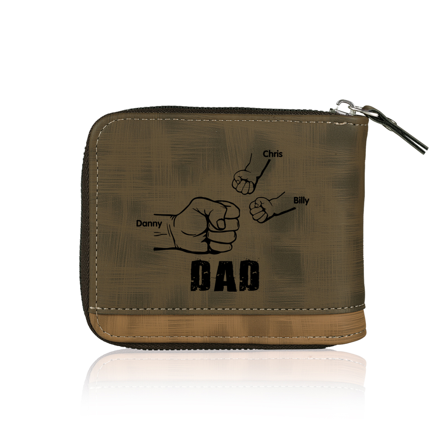 3 Names - Personalized Photo Custom Leather Men's Zipper Wallet as a Father's Day Gift for Dad