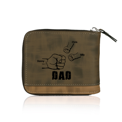 3 Names - Personalized Photo Custom Leather Men's Zipper Wallet as a Father's Day Gift for Dad