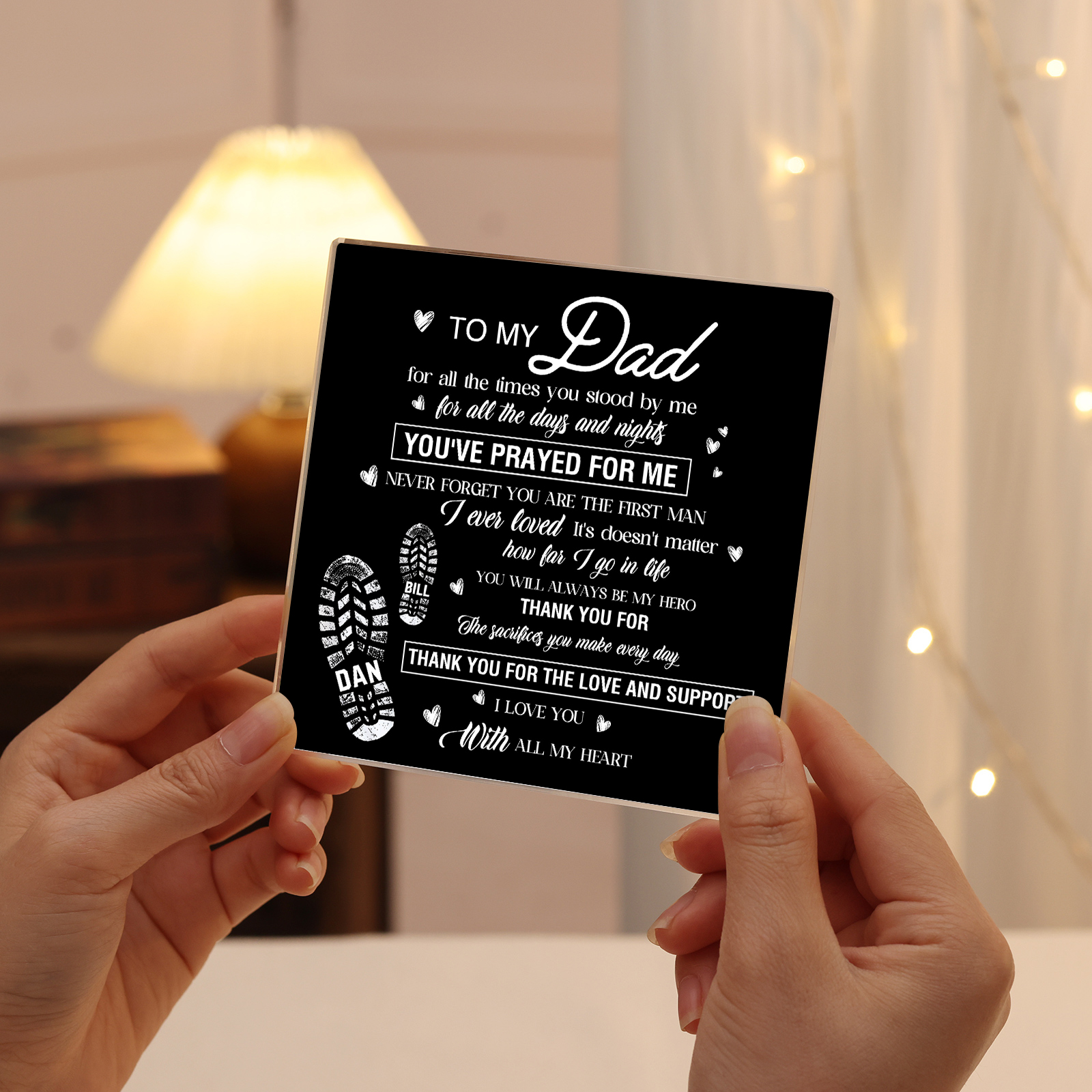 2 Names - Personalized Footprint Pattern Family Acrylic Keepsake Customized Name Acrylic Home Decor Gift for Dad