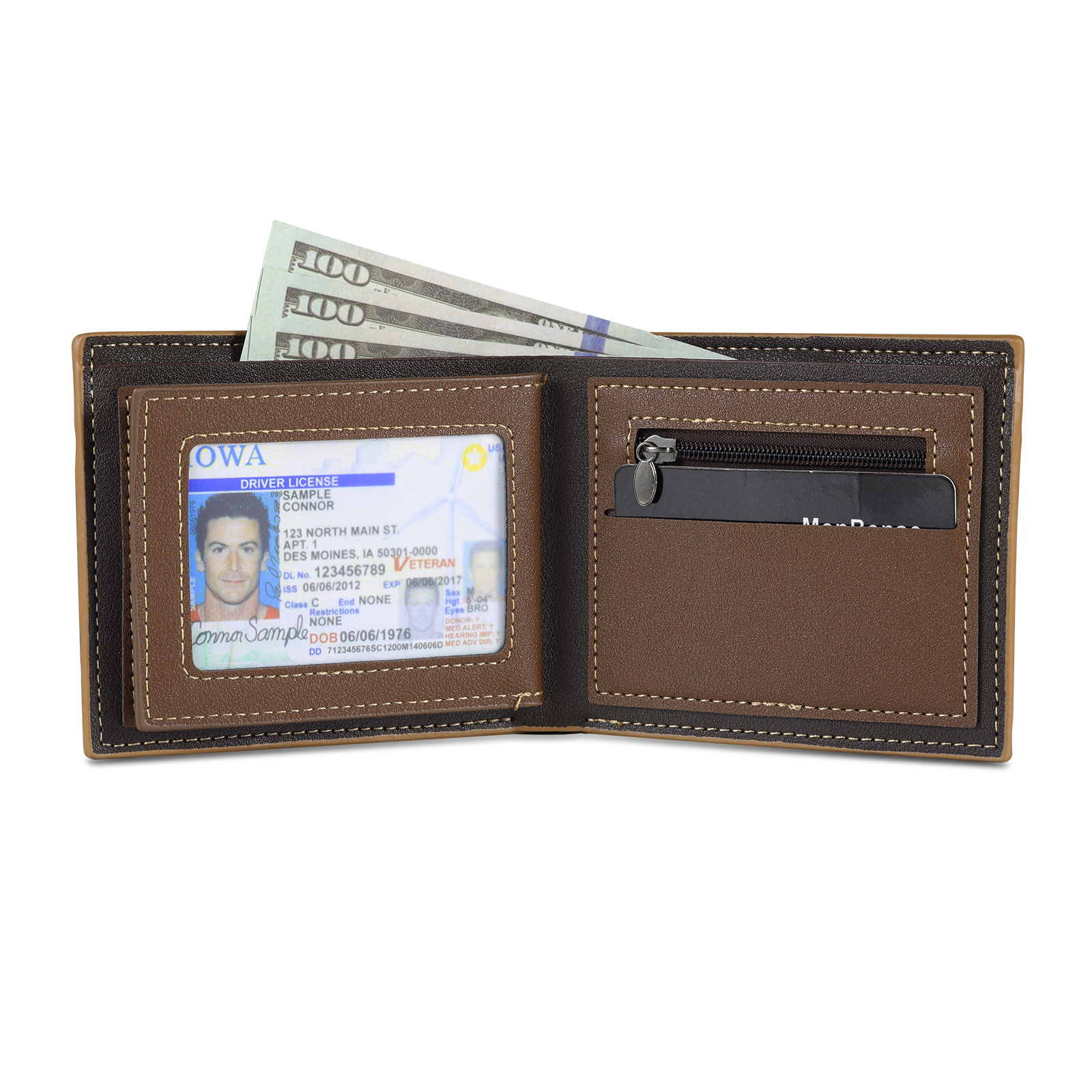 5 Names - Personalized Photo Custom Leather Men's Folding Wallet as a Father's Day Gift for Dad