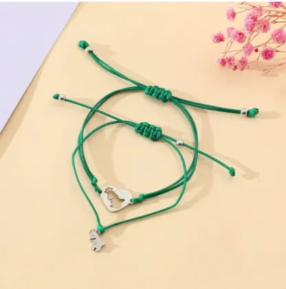 2pcs Dinosaur Bracelet Set Adjustable Green Bracelet with Gift Card Kids First Day of School Gift