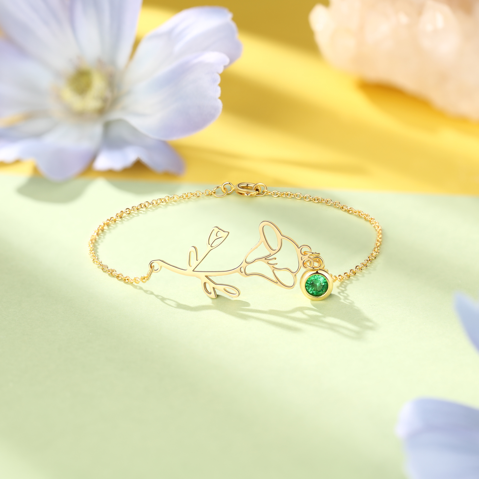 Personalized Birthflower Bracelet With 1 Birthstone Gift For Women | Jessemade
