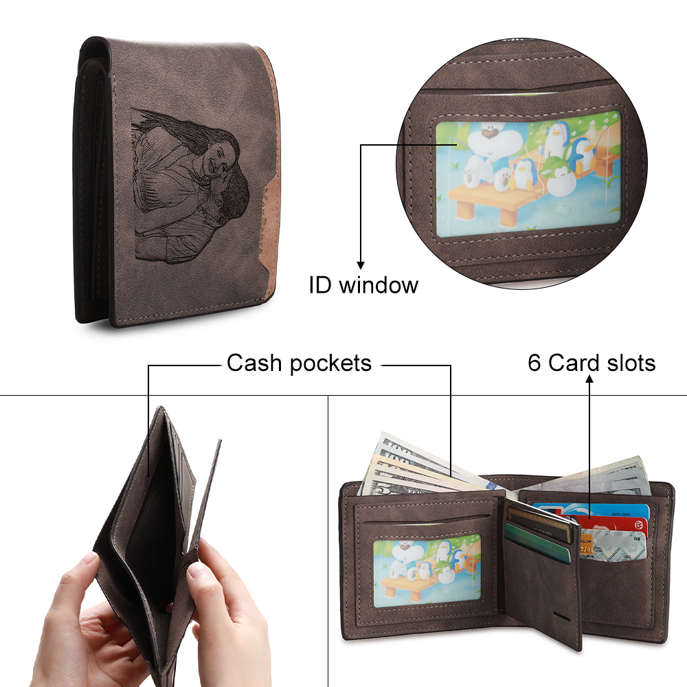 Personalized Leather Wallet Engraved Photo Short Purse Custom Folding Wallet Gifts For Him