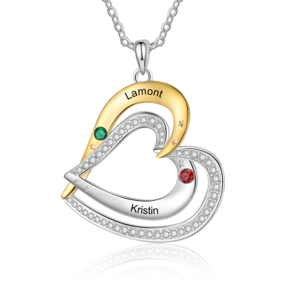 2 Names - Personalized Love Necklace with Customized Name and Birthstone, A Special Gift for Her