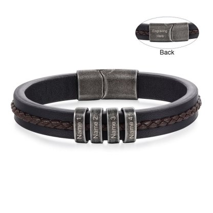 4 Names-Personalized PU Leather Braided Men's Bracelet, Custom 3 Names Bracelets Vintage Gift for Him