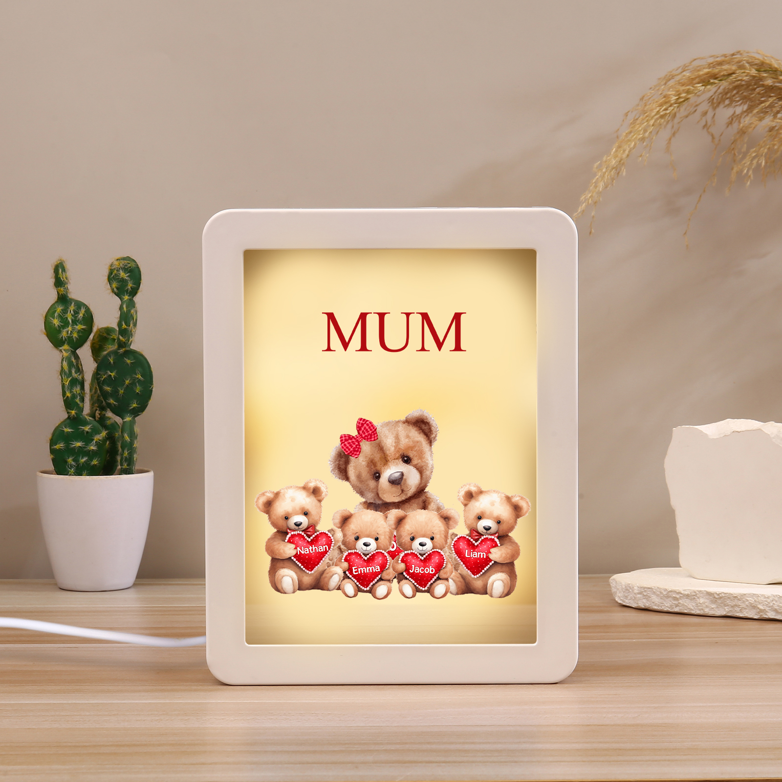 4 Names - Personalized Mum Home Bear Style Custom Text LED Night Light Gift for Mom