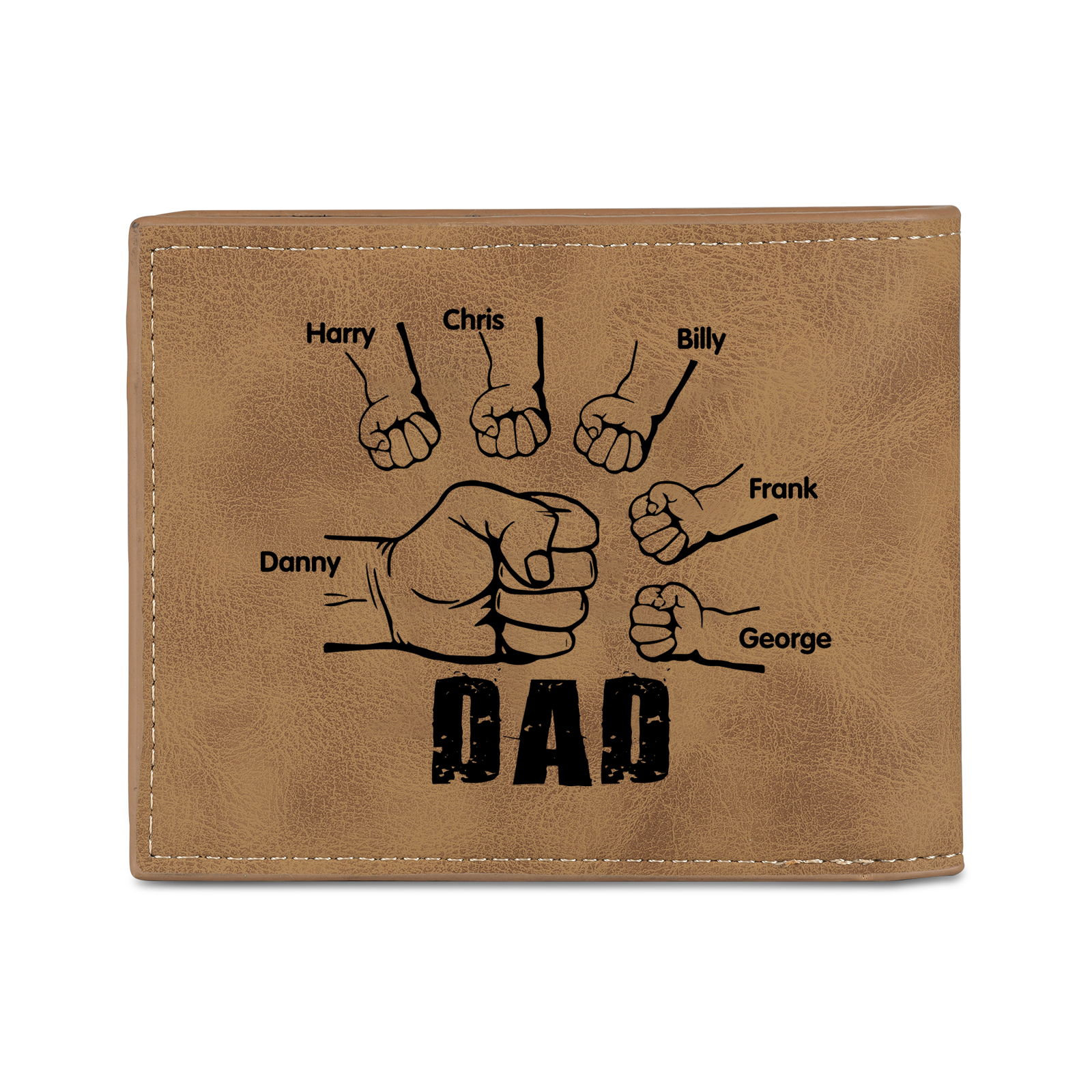 6 Names - Personalized Photo Custom Leather Men's Folding Wallet as a Father's Day Gift for Dad