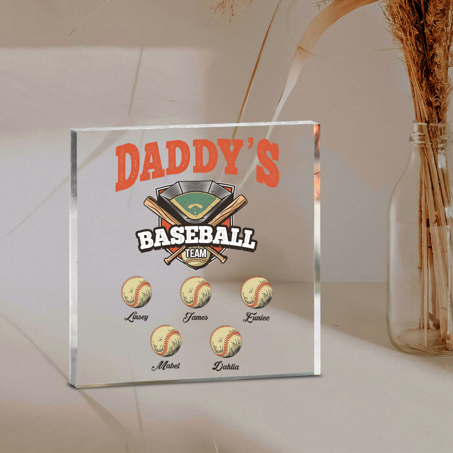 5 Names - Personalized Baseball Acrylic Keepsake Customized Name Acrylic Plaque Decoration Father's Day Gift for Dad