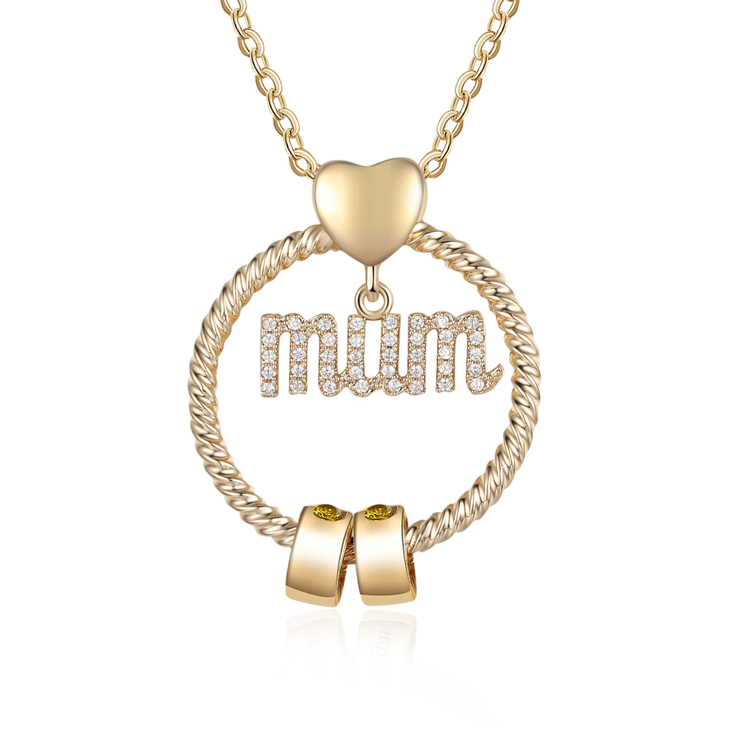 Personalized Circle Necklace With 2 Birthstones Pendant Engraved Names Gift For Mum