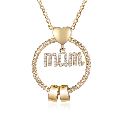 Personalized Circle Necklace With 2 Birthstones Pendant Engraved Names Gift For Mum