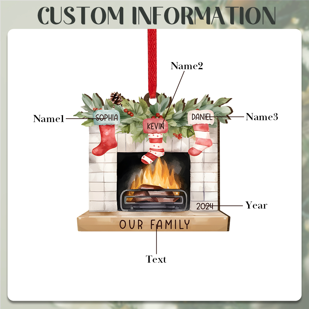 Personalized Family Christmas Hanging Ornament - Custom 2-8 Names & 1 Year & 1 Text Fireplace Decoration for Family | Jessmade