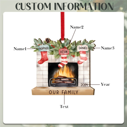 Personalized Family Christmas Hanging Ornament - Custom 2-8 Names & 1 Year & 1 Text Fireplace Decoration for Family | Jessmade