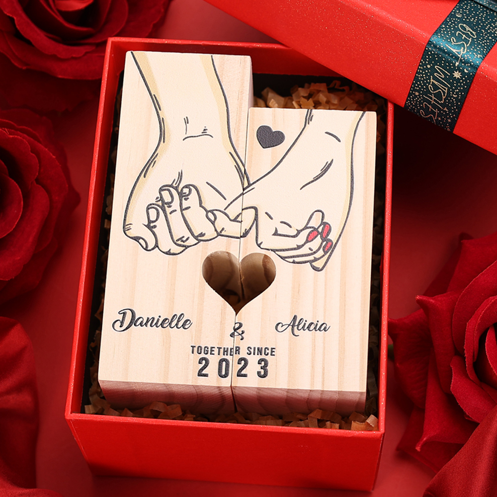 Personalised Couple Gift Set Pinky Promise Couple Candle Holder Heart Matching Keychain with Custom Names & Date Gift Box | Jessemade