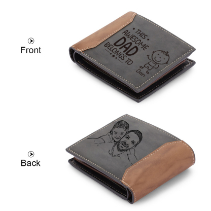 1 Name-Personalized Doll Customized Leather Men's Wallet Customized Name Folding Grey Wallet for Dad