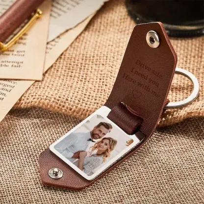 Personalised Photo Keyring Custom 2 Text and 1 Photo Leather Keyring Valentine's Day Gift for Him | Jessemade