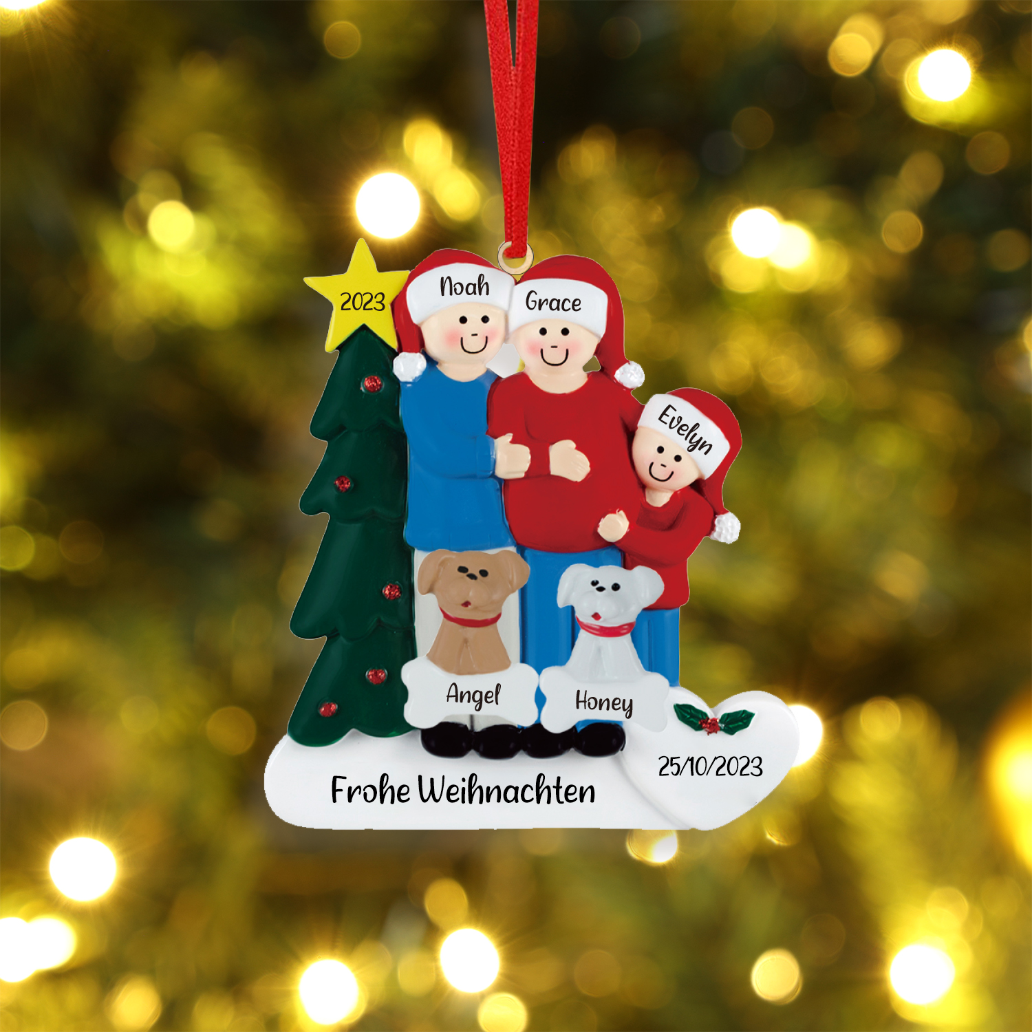 5 Names-Personalized Family Wooden Christmas Xmas Tree Decoration Ornament-Custom 5 Names And Dates Hanging Ornament Gifts For Family