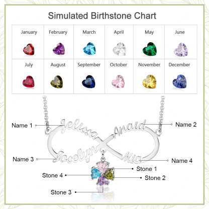 Personalized Infinity Necklace With 4 Birthstones Engraved Names Necklace Gift For Women