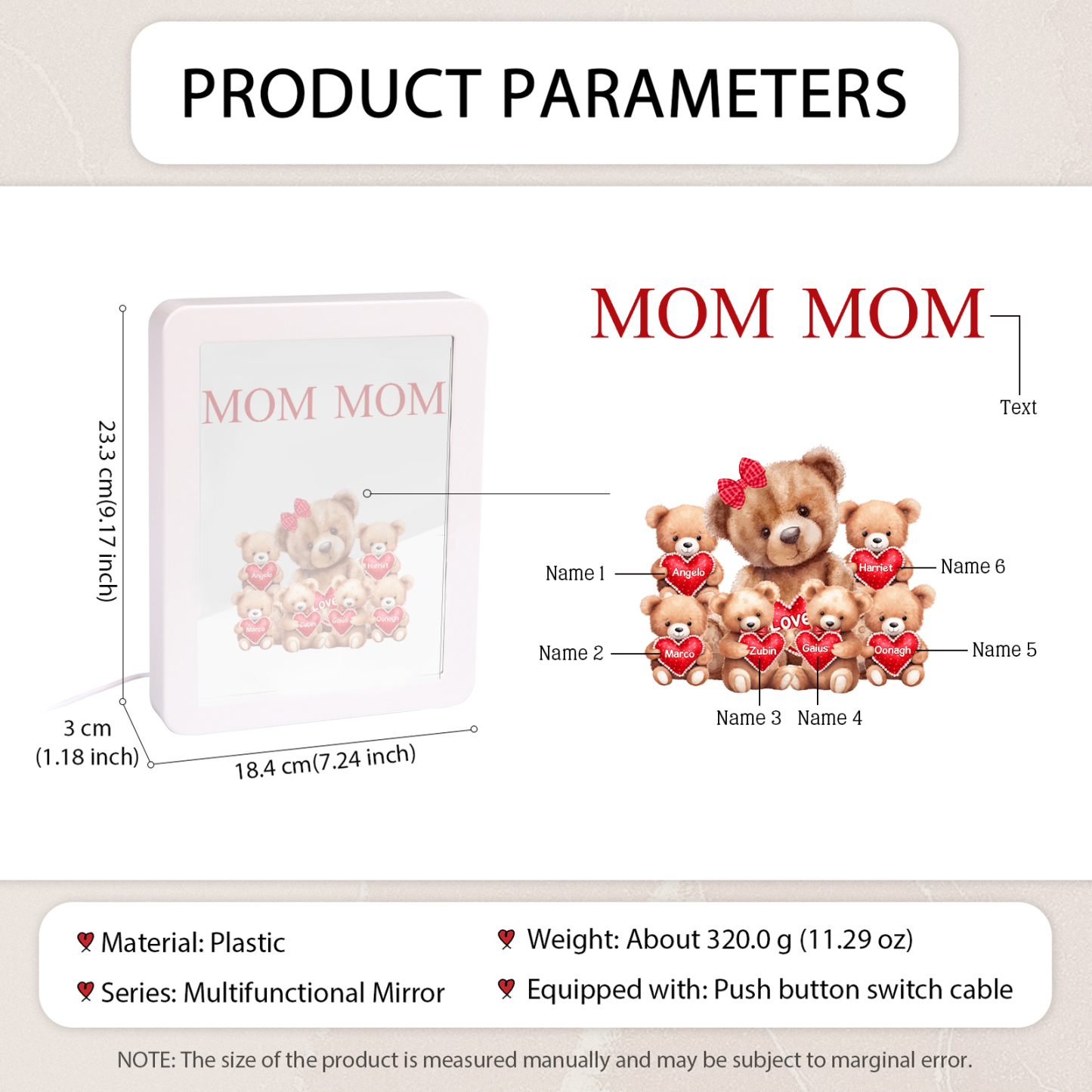 6 Names - Personalized Mum Home Bear Style Custom Text LED Night Light Gift for Mum