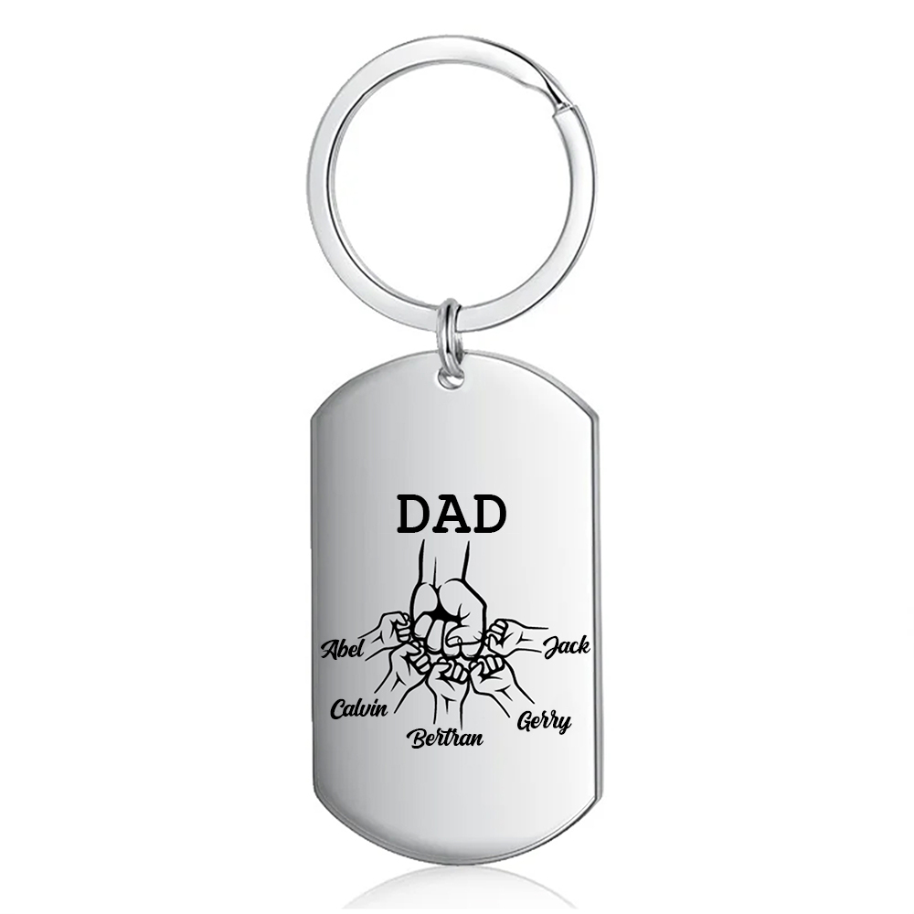 5 Names - Personalized Fist Pendant Keychain Gift Set - Customized Photo Special Gift for Dad