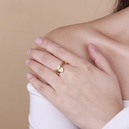 Personalized Heart Ring With Birthstone Custom 1 Name Ring Gifts For Her