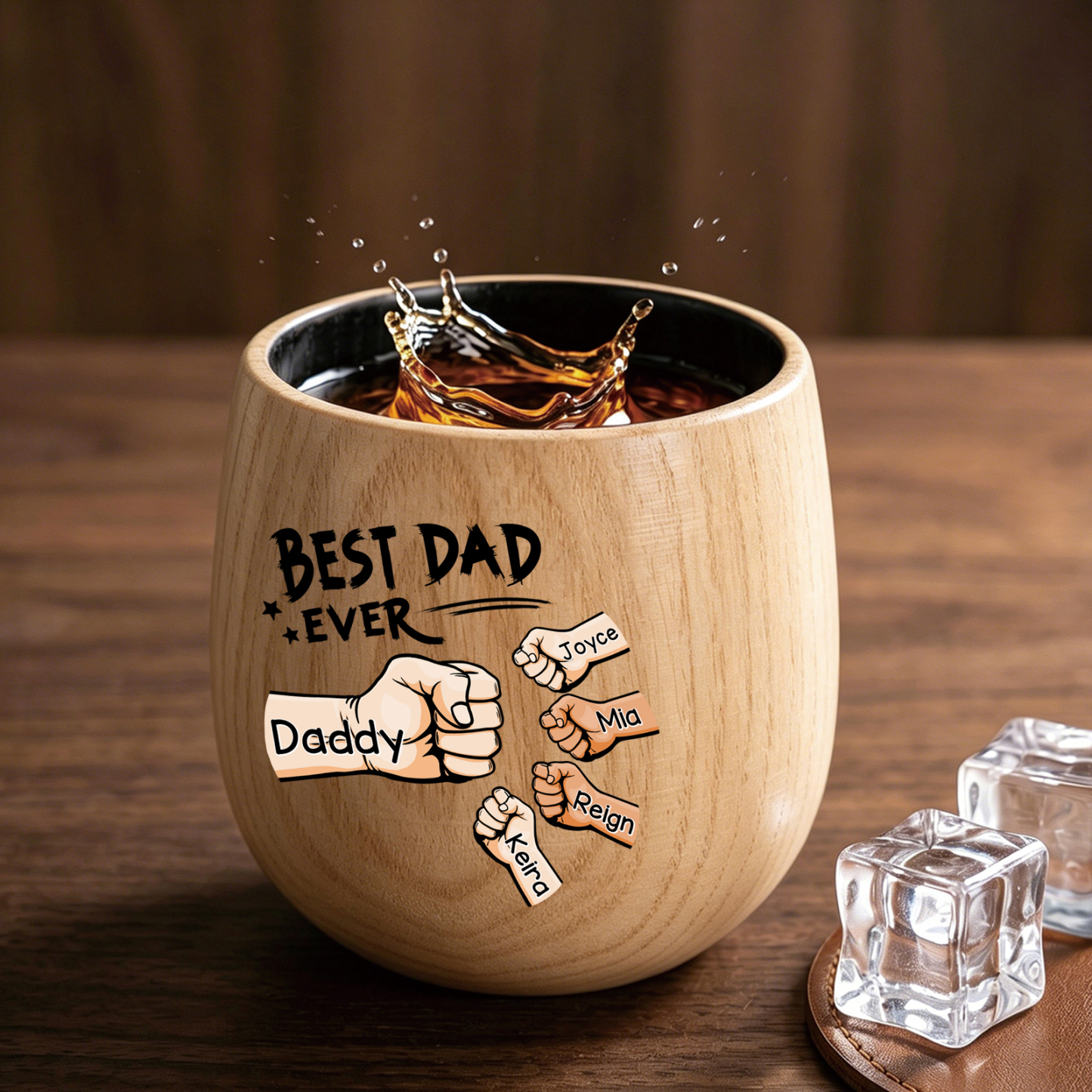 Personalized Wooden Whiskey Cup Custom with 2-6 Fist Bumps and Names