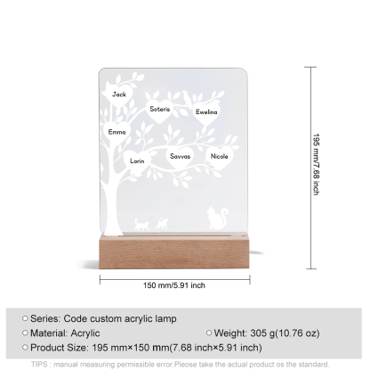 7 Names - Personalized Leaf Style Night Light With Custom Text LED Light Gift For Family