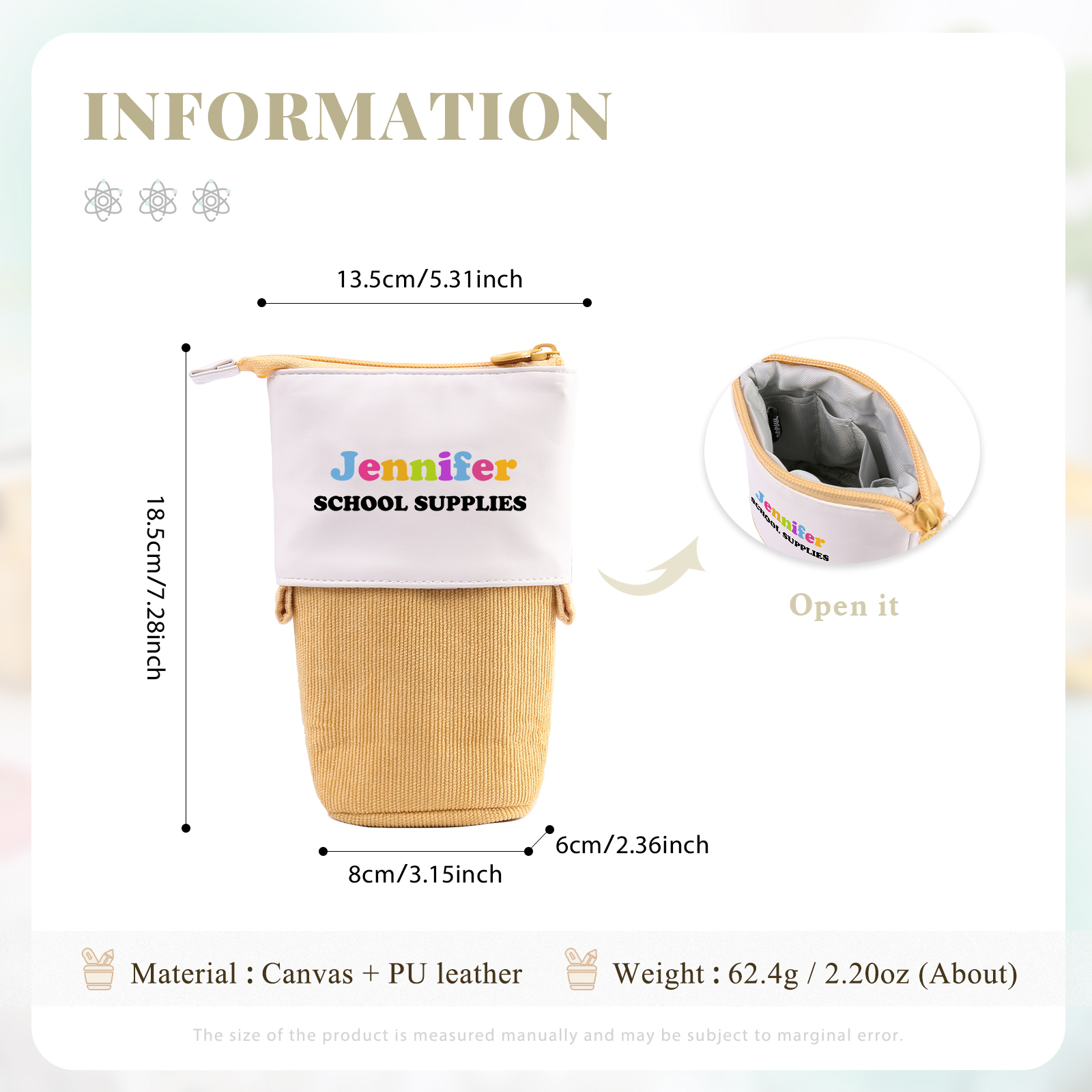 Personalized Pencil Case Custom 2 Text Pen Pouch Back To School Gift for Kids