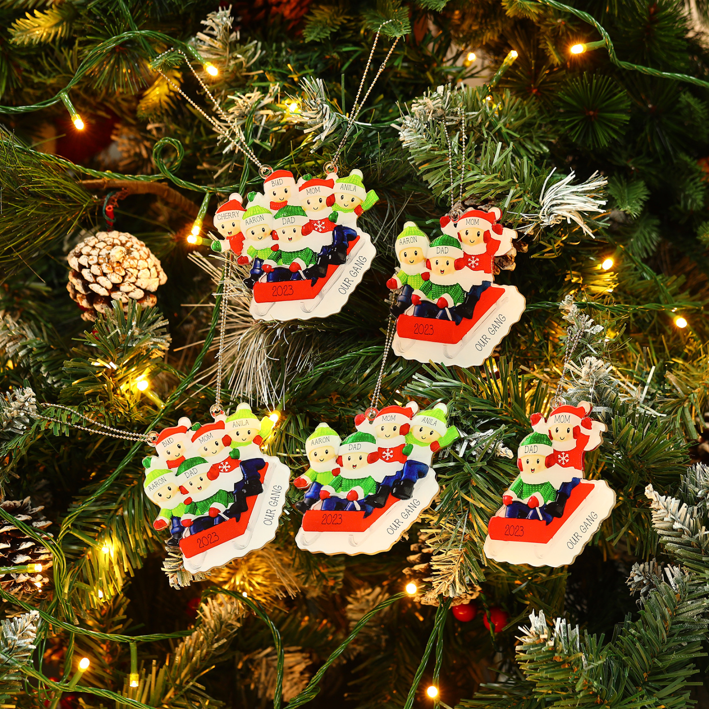 4 Names-Personalized Family Acrylic Christmas Xmas Tree Decoration Ornament-Custom 4 Names And Text Hanging Ornament Gifts For Family