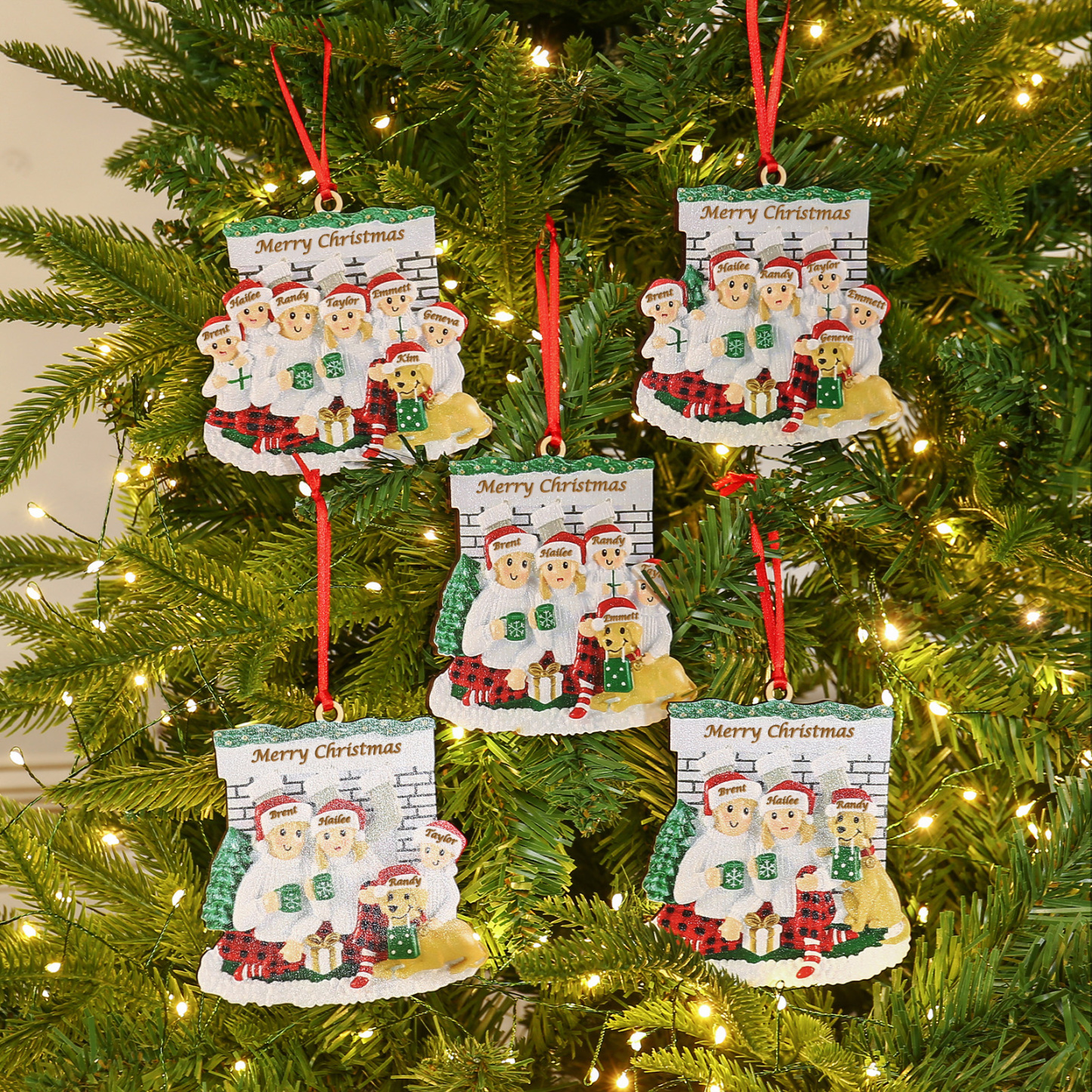 4 Names-Personalized Family Wooden Christmas Xmas Tree Decoration Ornament-Custom 4 Names Hanging Ornament Gifts For Family