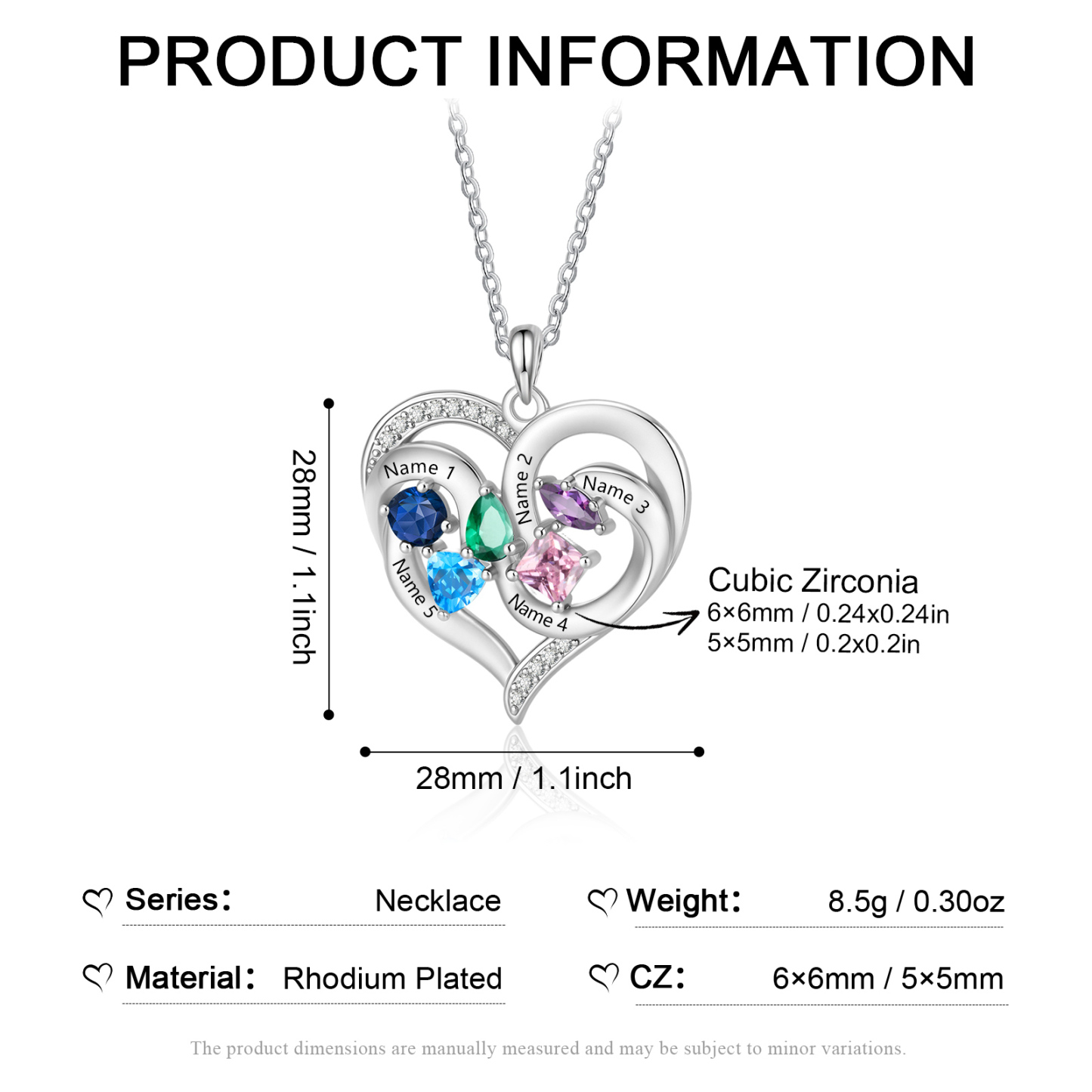 Personalized Double Heart Birthstone Necklace Customized with 1-5 Names