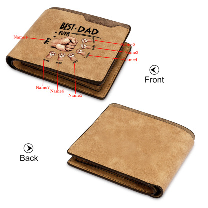 Best Dad Ever - Personalized Leather Wallet Custom 2-7 Names and Fist Bump| Father's Day Gift for Dad | Jessemade