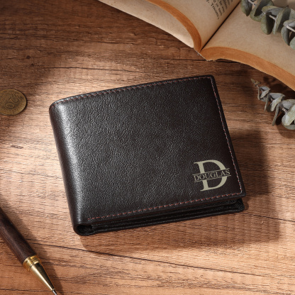 Personalized RFID Blocking Genuine Leather Mens Wallet Custom Initials Name with ID Window Anniversary Birthday Gift for Dad Son Boyfriend Husband Grandpa | Jessemade