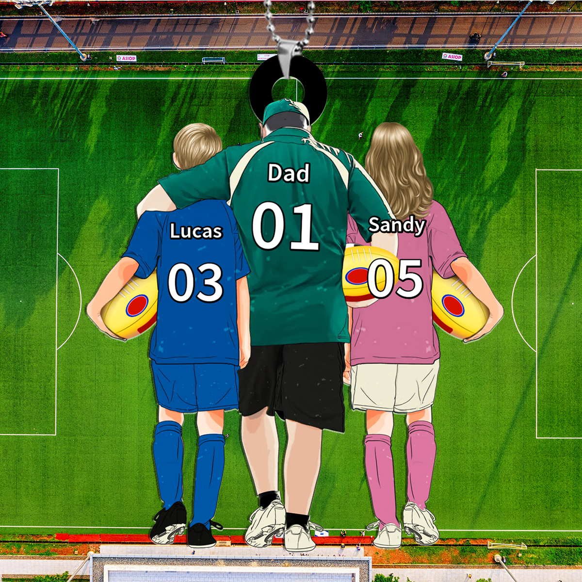 Personalized Aussie Rules Footy Keyring, Custom 3 Names and Numbers Father’s Day Gift for Dad/Footy Fan | Jessemade