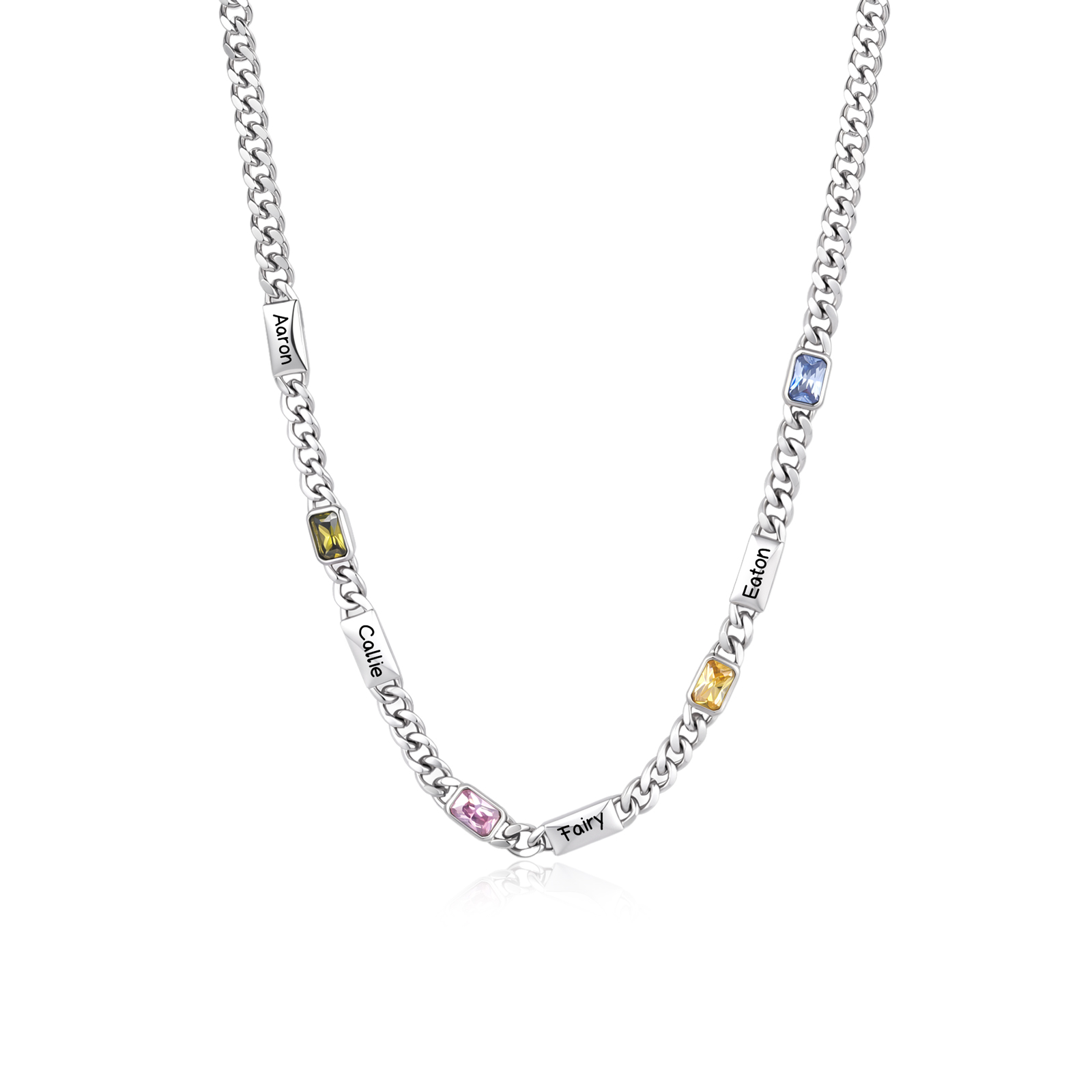 Personalized Cuban Chain Men Necklace Custom With 1-6 Names And Birthstones Gift For Dad Or Husband