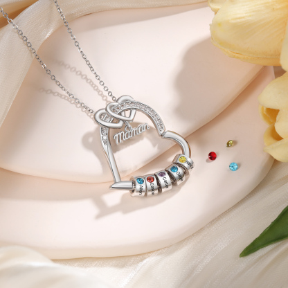 Personalized Mom Heart Necklace with 1–5 Names and Birthstones