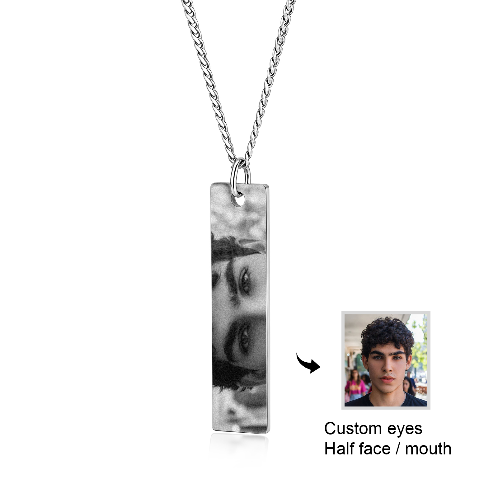 Personalized Photo Keychain Necklace Custom with Eyes Lips or Half Face Picture and Custom Text