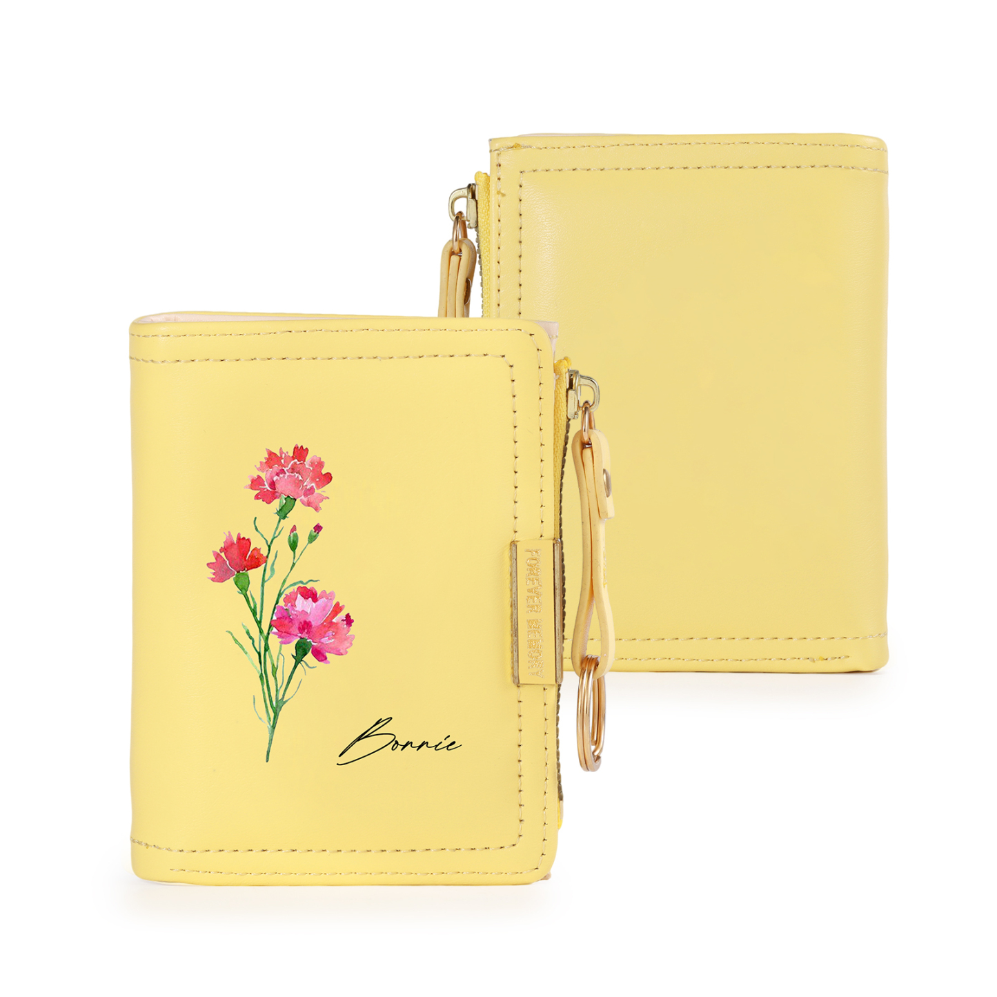 Personalized Women’s Leather Wallet Custom With Name And Birth Flower