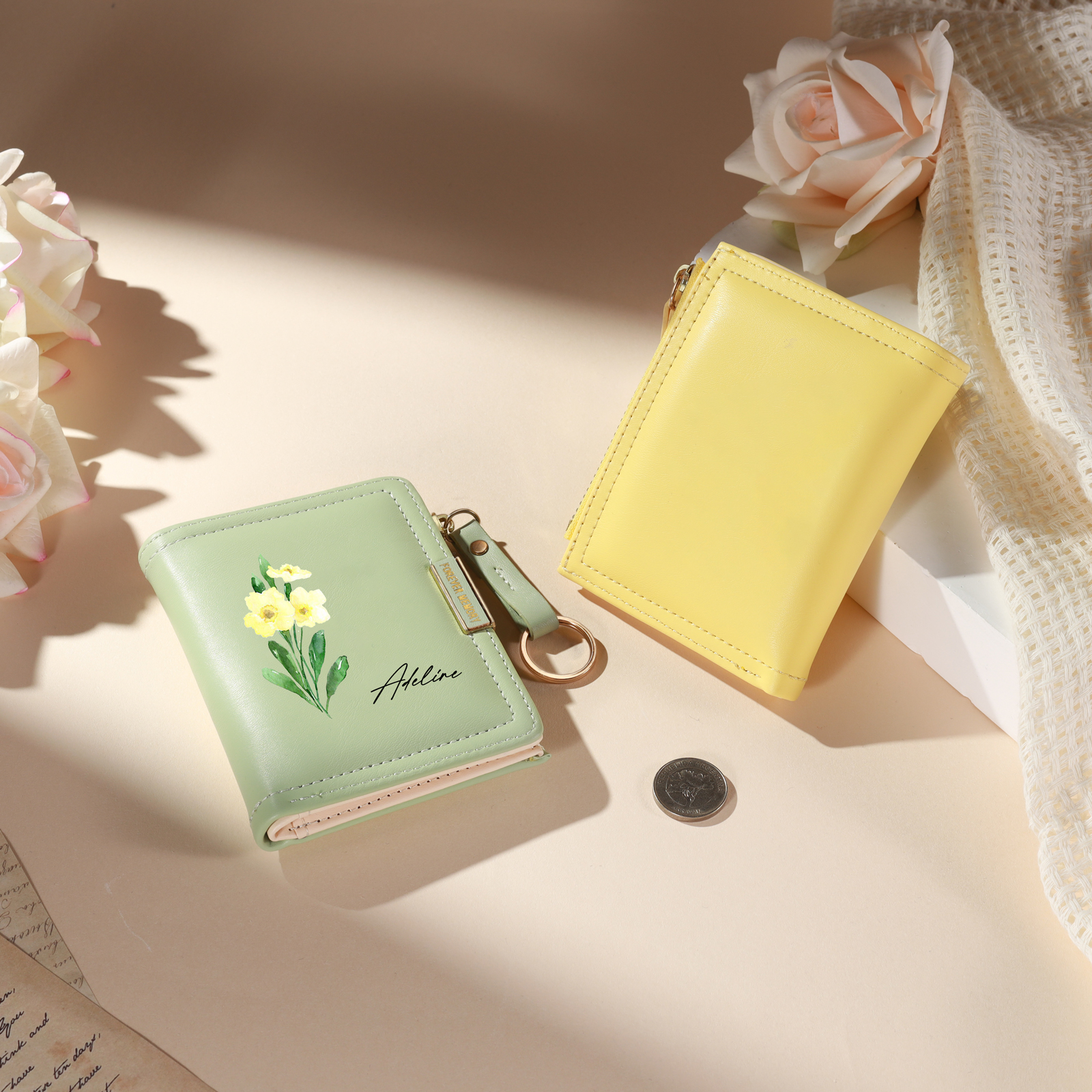 Personalized Women’s Leather Wallet Custom With Name And Birth Flower