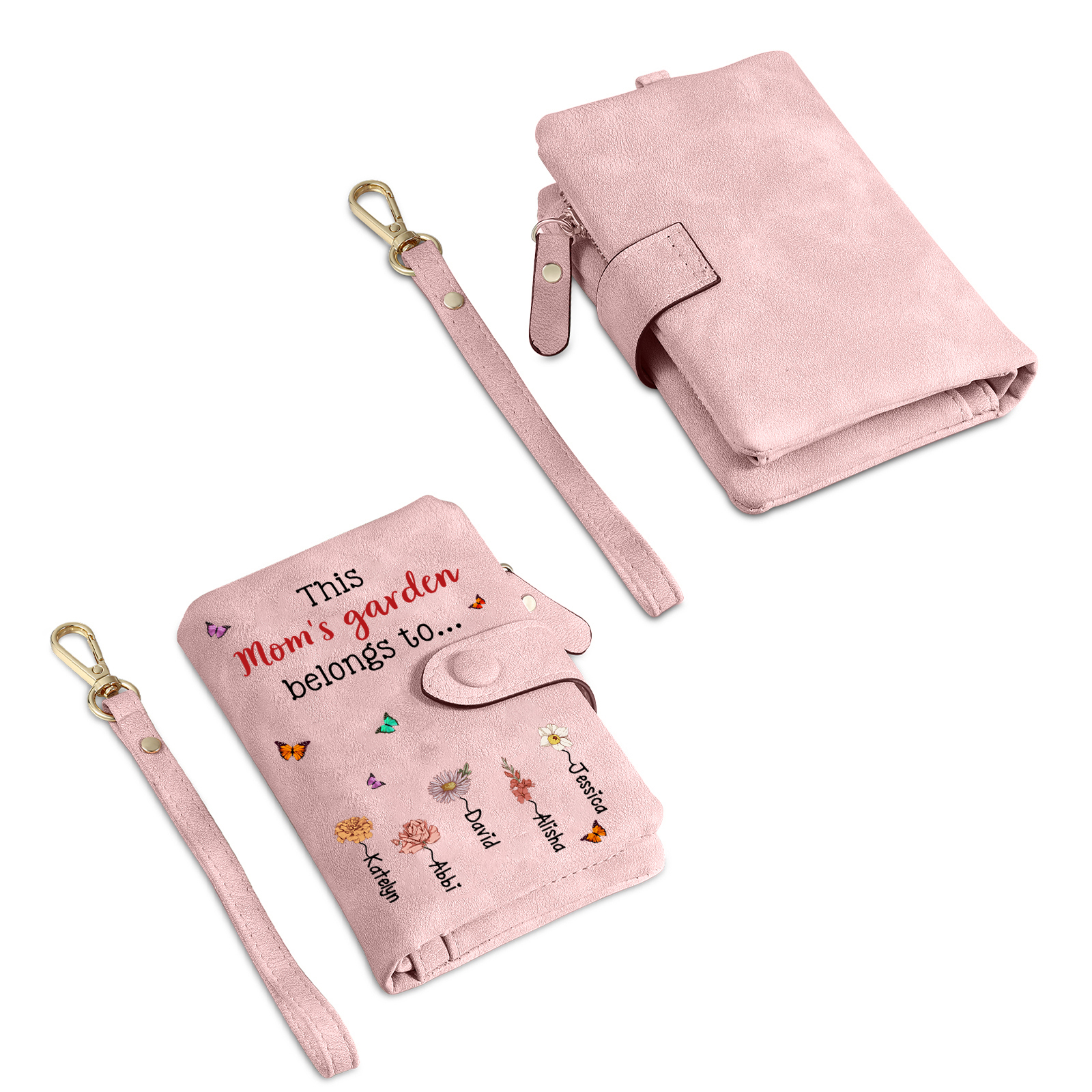 Personalized “Mom’s Garden” Floral Wristlet Women Wallet