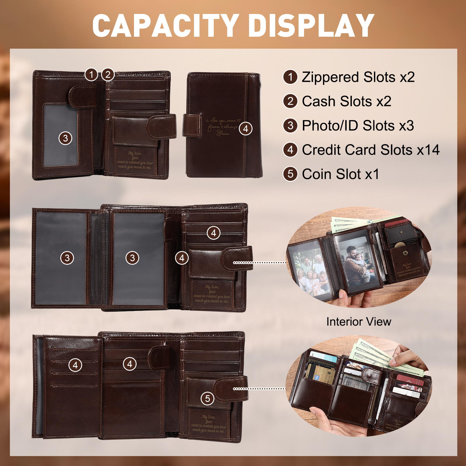 Personalized Leather RFID Blocking Bifold Wallet for Men with Snap Closure