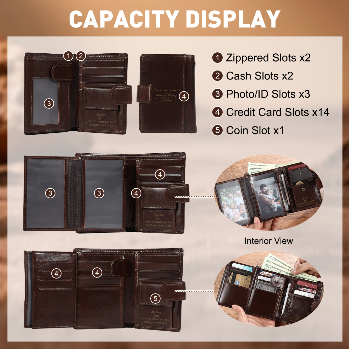 Personalized Leather RFID Blocking Bifold Wallet for Men with Snap Closure