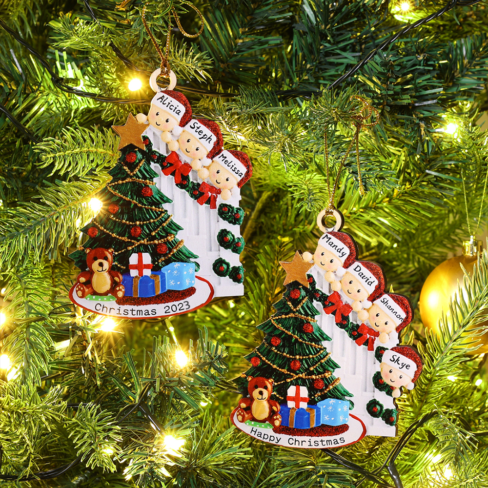 9 Names-Family Christmas Wooden Ornament Custom 9 Names Hanging Ornament Gifts For Family-Peeking Family