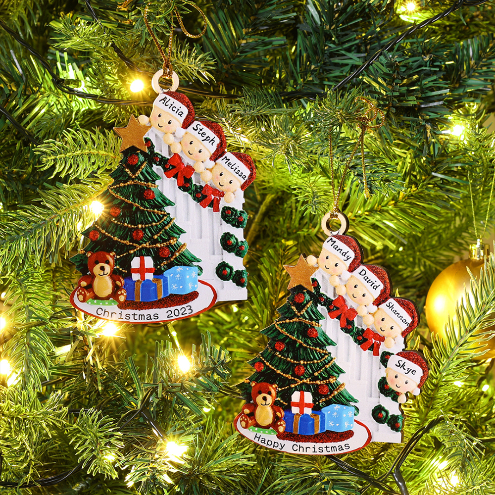 9 Names-Family Christmas Wooden Ornament Custom 9 Names Hanging Ornament Gifts For Family-Peeking Family