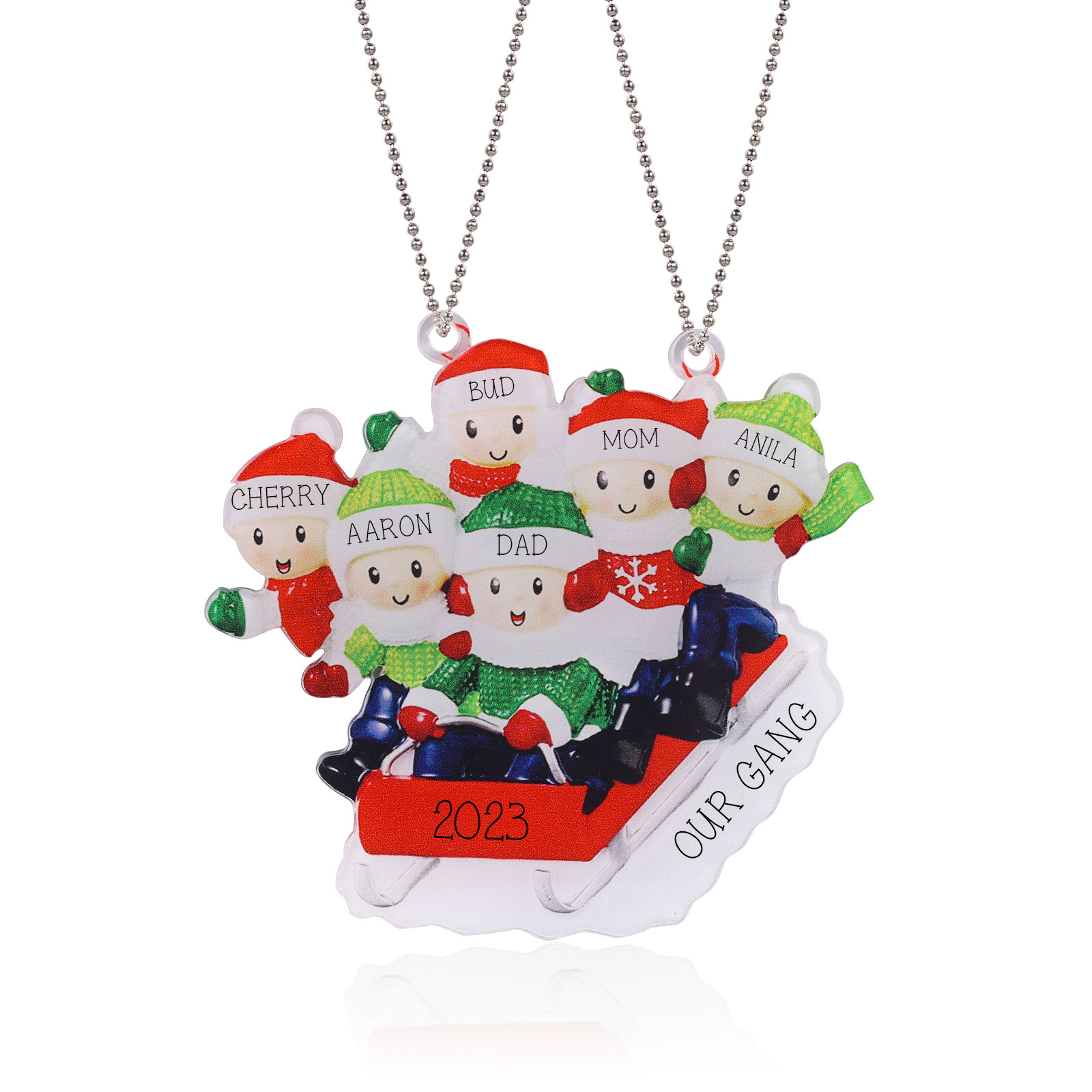 6 Names-Personalized Family Acrylic Christmas Xmas Tree Decoration Ornament-Custom 6 Names And Text Hanging Ornament Gifts For Family